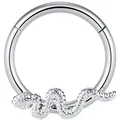 316L stainless steel snake textured hinge clicker hoop ring for nose or ear piercings - Snake Shape / Silver