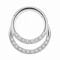Surgical steel hinged nose ring with double row of clear cubic zirconia stones - 1.2x8mm / Steel