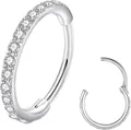 316L stainless steel hinged nose ring with sparkling clear zircon stones on white background - 1.2*8mm / Silver
