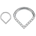 V-shaped 316L stainless steel seamless nose rings set with sparkling zircon crystals - 1.2*8mm / Steel