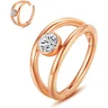 Rose gold 316L stainless steel double hoop piercing ring with sparkling zircon stone - 1.2*8mm / Rose Gold
