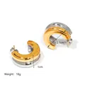 Two-tone 18K gold and silver plated stainless steel C-shaped striped hoop earrings - Gold Silver C-Shaped Smooth Earrings (JC-250307-2-1)