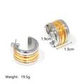 Two-tone 18K gold plated stainless steel C-shaped striped earrings with 1.9cm diameter - Gold Silver Striped C-Shaped Earrings (JC-250307-2-2)