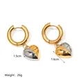 Detail showing two-tone gold and silver heart hoop earrings with dimensions and weight - Two-tone Heart Thick Hoop Earrings (JC-250307-1-3)