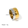 Macro view of wide two-tone stainless steel ring with 18k gold and silver plating - Gold Silver Wide Band Ring (JC-250307-2-3)