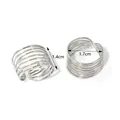 Detail showing height 1.4cm and inner diameter 1.7cm of the adjustable silver steel ring - Open Wide Version / Silver Spiral Style (JC-250312-1-3)