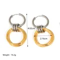 Pendientes de aro bicolor de acero con anillos dorados y medidas del producto - Estilo Grande Mezcla de Oro y Plata (JC-250227-3-3)