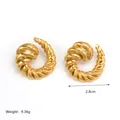 Detail of 18K gold plated stainless steel twisted earrings with 2.8cm width specs - Spiral Twisted Style (JC-250424-2-4)