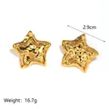 Detailed size view of gold star hoop earrings with hammered metal texture measuring 2.9cm - Star Shape (JC-250430-1-1)