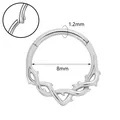 Silver stainless steel hinge nose ring with vine design, 1.2mm gauge and 8mm inner diameter - Silver