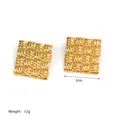 Macro shot of 18K gold plated earrings with a 3cm square woven texture and metallic finish - Woven Square Style (JC-250424-2-3)