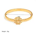 Detail of 18K gold-plated bangle showing 6cm inner diameter and hammered metal texture - Flower Cutout Style (JC-250508-1-7)