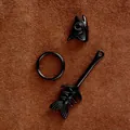 Porte-clés arête de poisson noir brillant avec anneau métallique pour accessoires - Noir