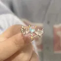 Angel and demon moonstone couple ring with silver devil wings and golden horns - Little Devil Bat Phantom Style - Silver