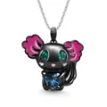Cartoon black axolotl necklace with blue heart crystal and green eyes on white background - Necklace Only / Black Axolotl Blue Heart Necklace