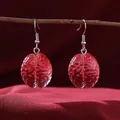 Orecchini pendenti a forma di cervello rosso in resina con ganci argentati su legno - Orecchini