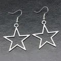 Silver hollow star dangle earrings with minimalist geometric design on dark textured surface - Pentagram Earrings Pair (Silver)