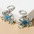 Hawaïaanse stijl krab oorbellen met blauw emaille en zilveren metalen ringen voor dames - Blauw Groen Gradiënt