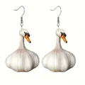 Orecchini a goccia creativi cigno e aglio con ganci in argento gioielli per animali - Orecchini anatra aglio (doppia faccia)