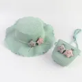 Dettaglio set cappello di paglia per bambini e borsa coordinata con stelle sorridenti - Solo borsa (circa 12x14cm) / Verde Chiaro