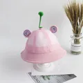 Dettaglio cappello parasole rosa traspirante per bambini con grazioso germoglio verde - Lecca-lecca Al Germoglio Di Fagiolo Rosa