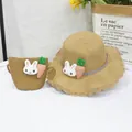 Strohhut-Set für Kinder mit Plüschhasen und Karotte als sommerlicher Sonnenschutz - Einzelne Tasche / Khaki