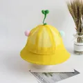 Cappello parasole giallo traspirante per bambini con germoglio verde e pompon colorati - Erba Gialla E Colorata