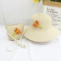 Set cappello di paglia e borsa a tracolla per bambini con decorazione a libellula - 50-52CM / Solo Cappello / Beige