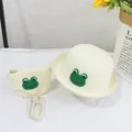 Strohhut Set in Creme mit Frosch-Umhängetasche für Kinder als Sonnenschutz am Strand - Kinderhut / Milchweiß - Frosch