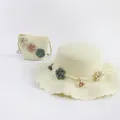 Set cappello di paglia color crema per bambini e borsa floreale coordinata - Solo borsa (circa 12x14cm) / Fiore di strass - Crema