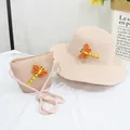 Set cappello di paglia rosa e borsa intrecciata per bambini con decoro libellula - 50-52CM / Solo Cappello / Rosa