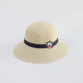 Cappello di paglia per bambini con nastro nautico blu e toppa ancora Royal per estate - Beige-Ancora