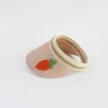 Detail of pink woven sun visor with carrot patch and breathable hollow top design - Kids Size / Pink-Carrot