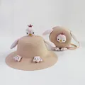Set de sombrero y bolso de paja infantil con pingüino rosa y detalle de corona brillante - Solo Sombrero / Rosa Claro