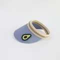 Detail of lavender straw sun visor with cute avocado patch and striped elastic band - Blue-Avocado
