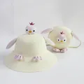 Detalle de sombrero de paja para niños y bolso de pingüino crema con corona pequeña - Solo Sombrero / Crema