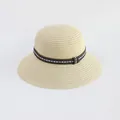 Dettaglio cappello di paglia beige con nastro decorativo etnico geometrico - Beige-Fascia Stile Etnico