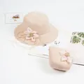 Children's summer straw hat and matching handbag set with pink chiffon flower accents - Single Bag / Light Pink