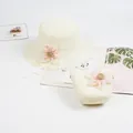Kids cream straw hat and mini bag set with decorative pink flowers for summer sun protection - Single Bag / Cream