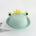 Detailed weave of kids mint green straw hat with crown and 3D frog eyes for sun protection - 48-52cm / Light Green