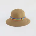 Dettaglio cappello di paglia beige con nastro arcobaleno vivace per bambini estivo - Cachi-Nastro Arcobaleno