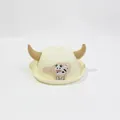 Dettaglio cappello di paglia per bambini con ricamo a mucca e corna 3D marroni - Taglia Bambini / Forma di Mucca / crema