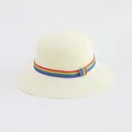 Dettaglio della trama del cappello di paglia beige con nastro arcobaleno vivace - Crema-Nastro Arcobaleno