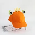 Détail de la casquette grenouille orange pour enfants avec couronne et grands yeux - Taille Unique(Réglable) / Orange