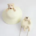Detail of kids straw sun hat and matching crossbody bag with cute teddy bear ornaments - Wide Brim Set / Cream