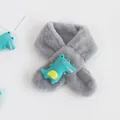 Close-up of gray plush scarf featuring a cute cartoon crocodile patch and cross-loop style - Crocodile Gray