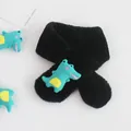 Detailed view of kids plush dinosaur scarf made of soft black faux rabbit fur material - Crocodile Black