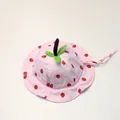 Detail of pink strawberry print baby sun hat with 3D leaf top and secure chin straps - Kids (50cm) 1-3Y / Light Pink