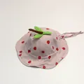 Detail of pink cotton baby sun hat with strawberry print and chin strap on white background - Kids (50cm) 1-3Y / Dusky Pink