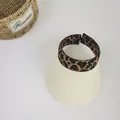 Detail of woven straw sun hat brim with leopard print elastic band for beach vacation - M (56-58cm) / White